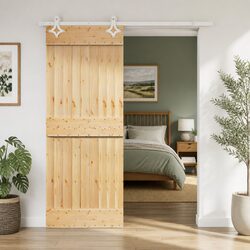 Sleek and Functional Sliding Door in Pine Wood