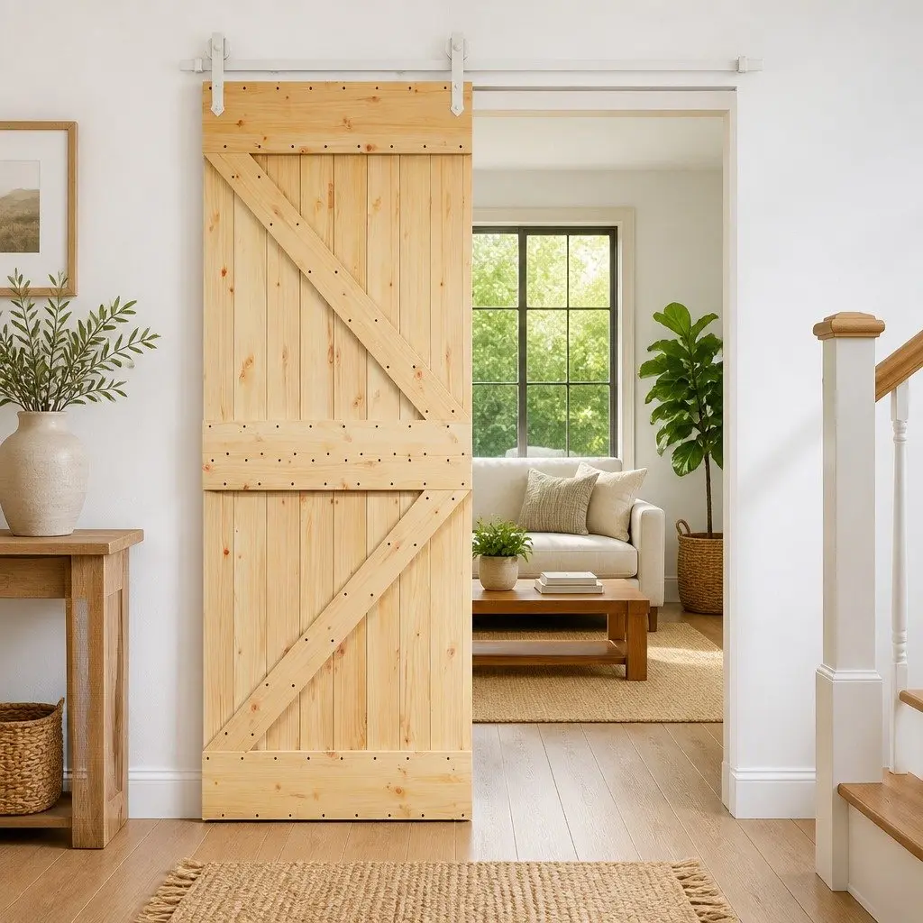 Sliding Door Natural White 85 x 210 cm Solid Pine Wood Modern Interior Room