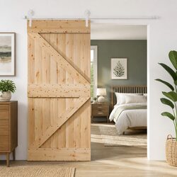 Concise and Reliable Sliding Door - Pine Wood Natural White 90 x 210 cm