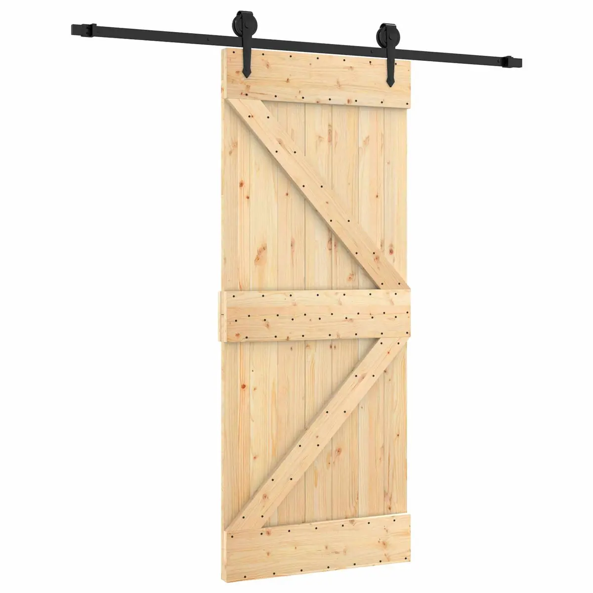 Sliding Door Natural Brown Black 85 x 210 cm Solid Pine Wood Space Saver