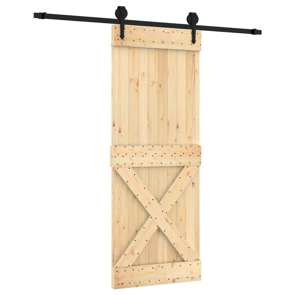 Sliding Door Modern Room Divider Solid Pine Wood Natural Black 80x210cm Space Saving