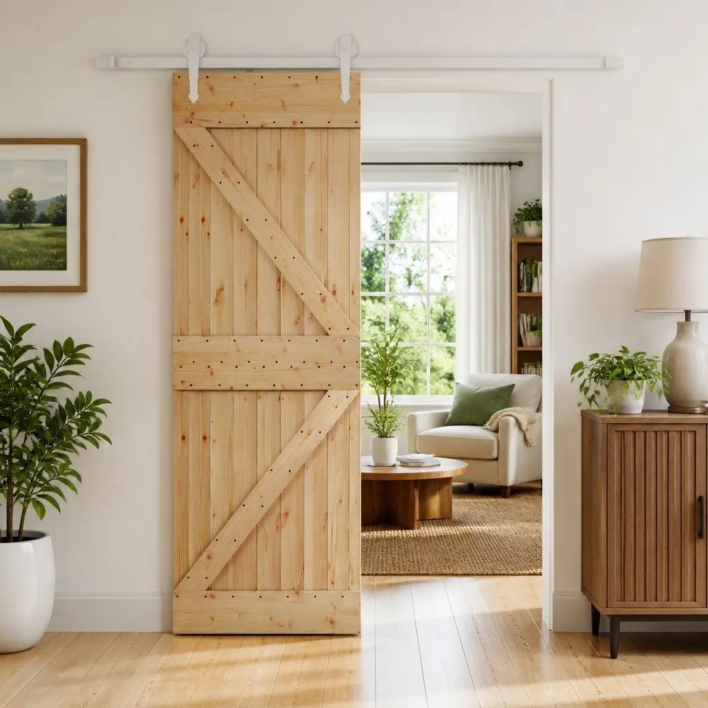 Sliding Door Natural Wood 70 x 210 cm Modern Space-Saving Interior Divider