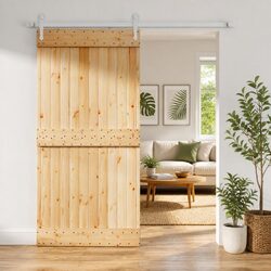 Sliding Door Solid Pine Wood Natural White 100 x 210 cm Modern Space-Saving
