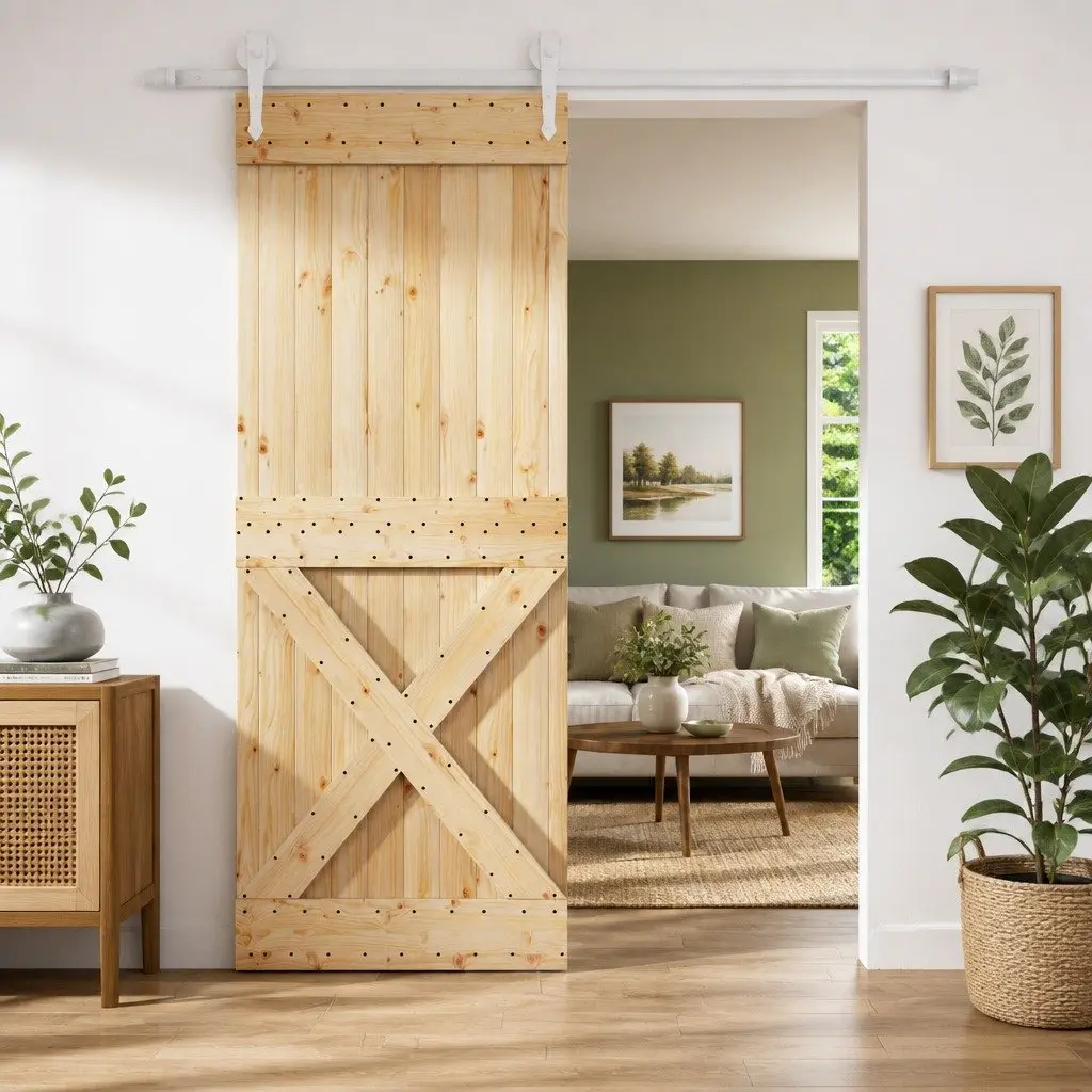 Sliding Door Natural White 80 x 210 cm Solid Pine Wood Modern Room Divider