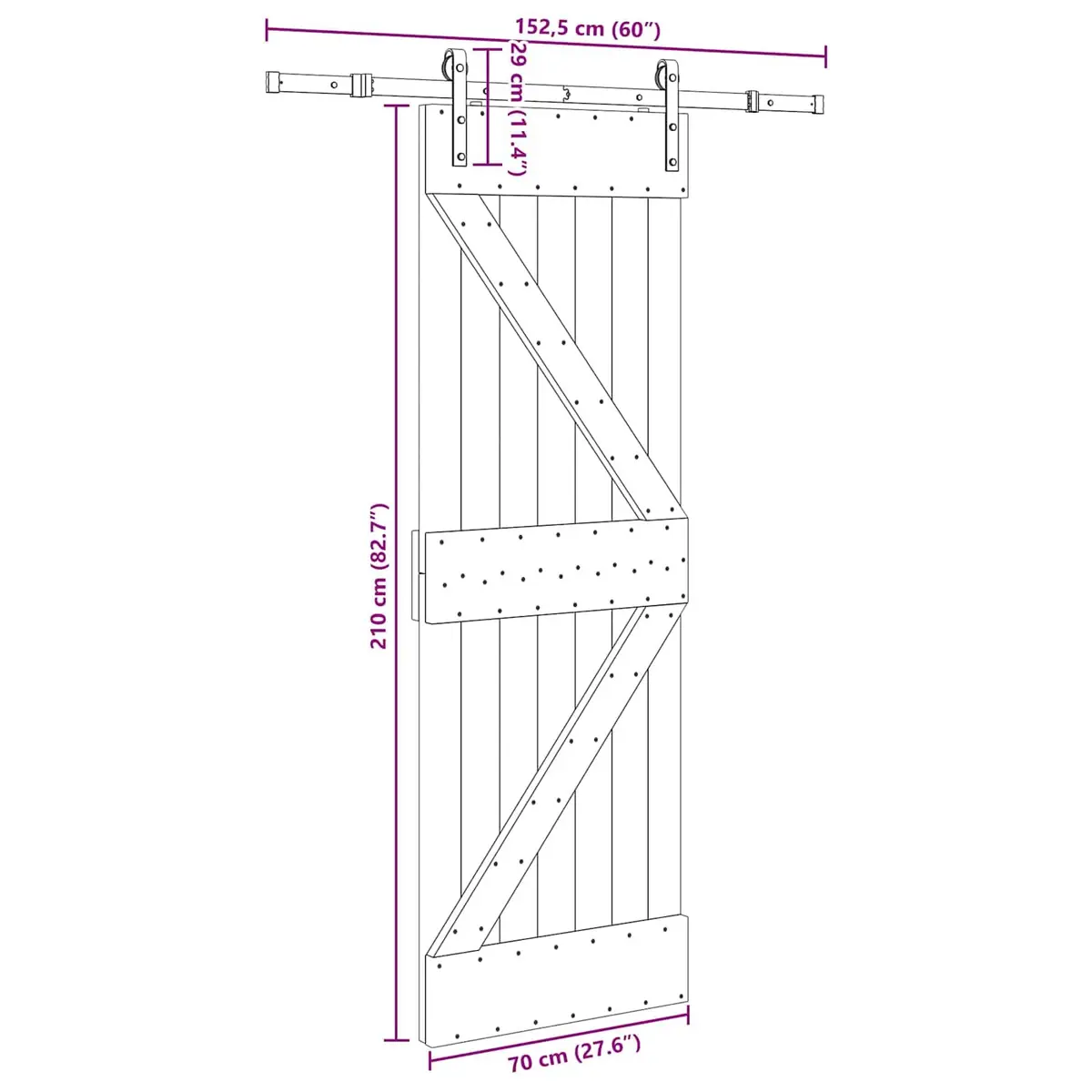 Sliding Door Natural Pine Wood Black Track Modern Design 70x210cm Space-Saving