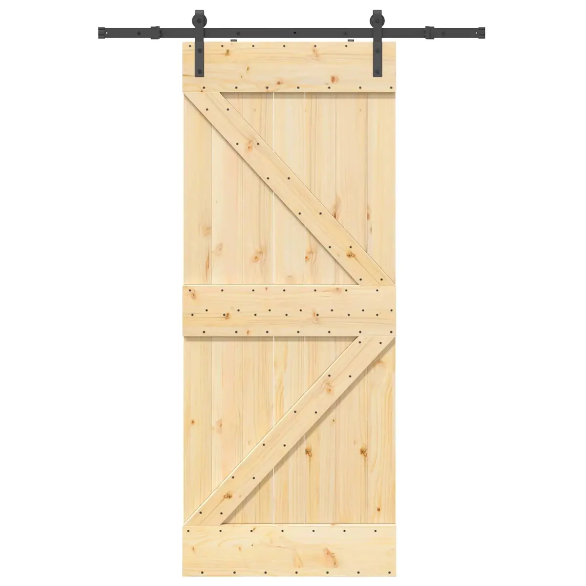 Sliding Door Brown Natural Pine Wood Black Steel Track Space Saving Modern Interior 85cm x 210cm