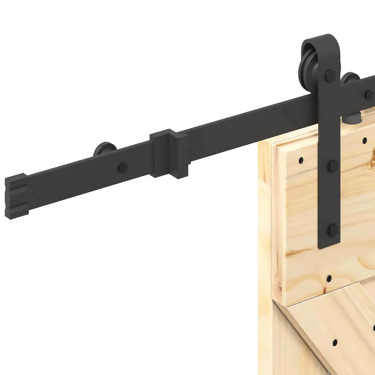 Sliding Door Brown Natural Pine Wood Black Steel Track Space Saving Modern Interior 85cm x 210cm