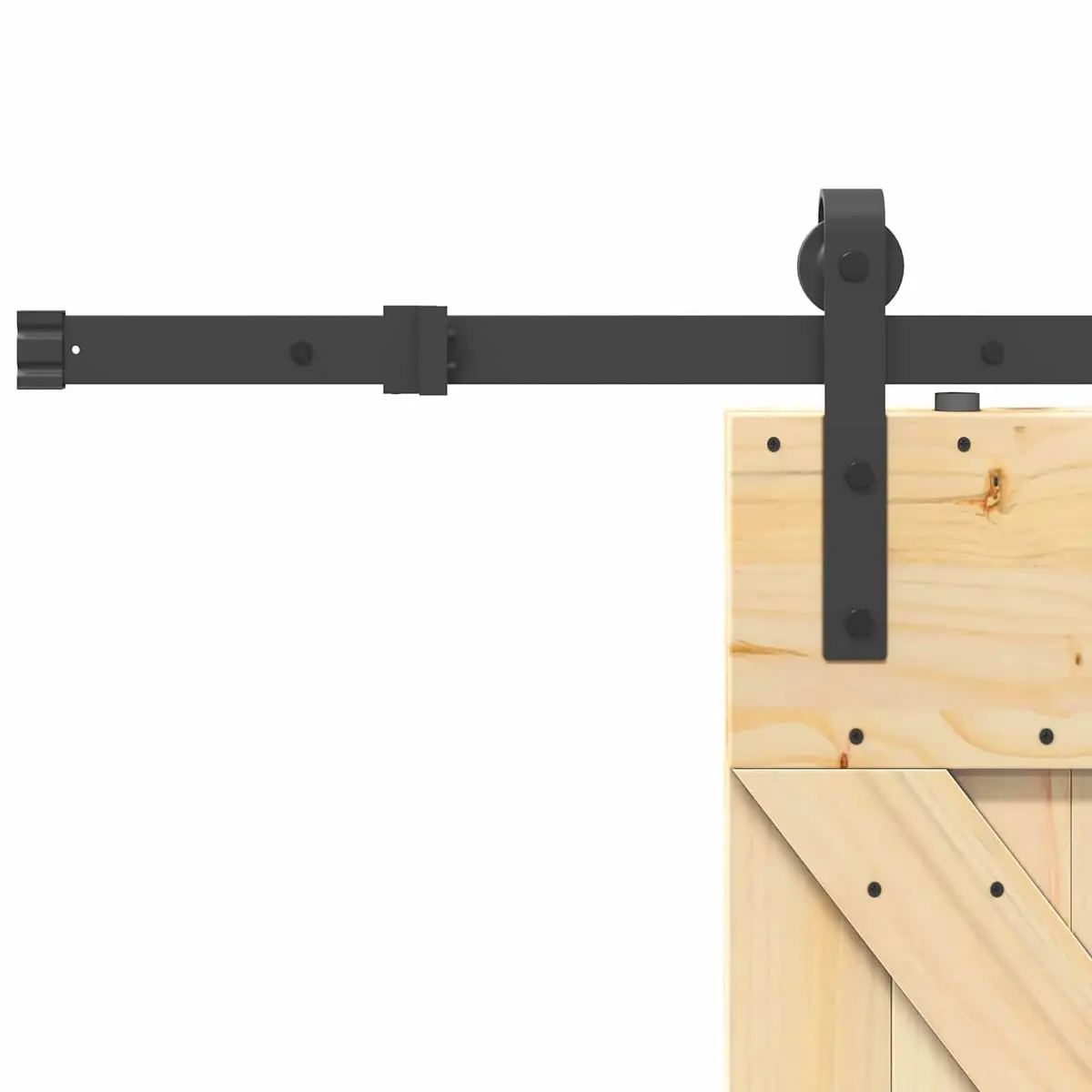 Sliding Door Brown Natural Pine Wood Black Steel Track Space Saving Modern Interior 85cm x 210cm