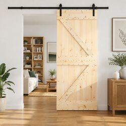 Concise Sliding Door Made from Natural Pine Wood