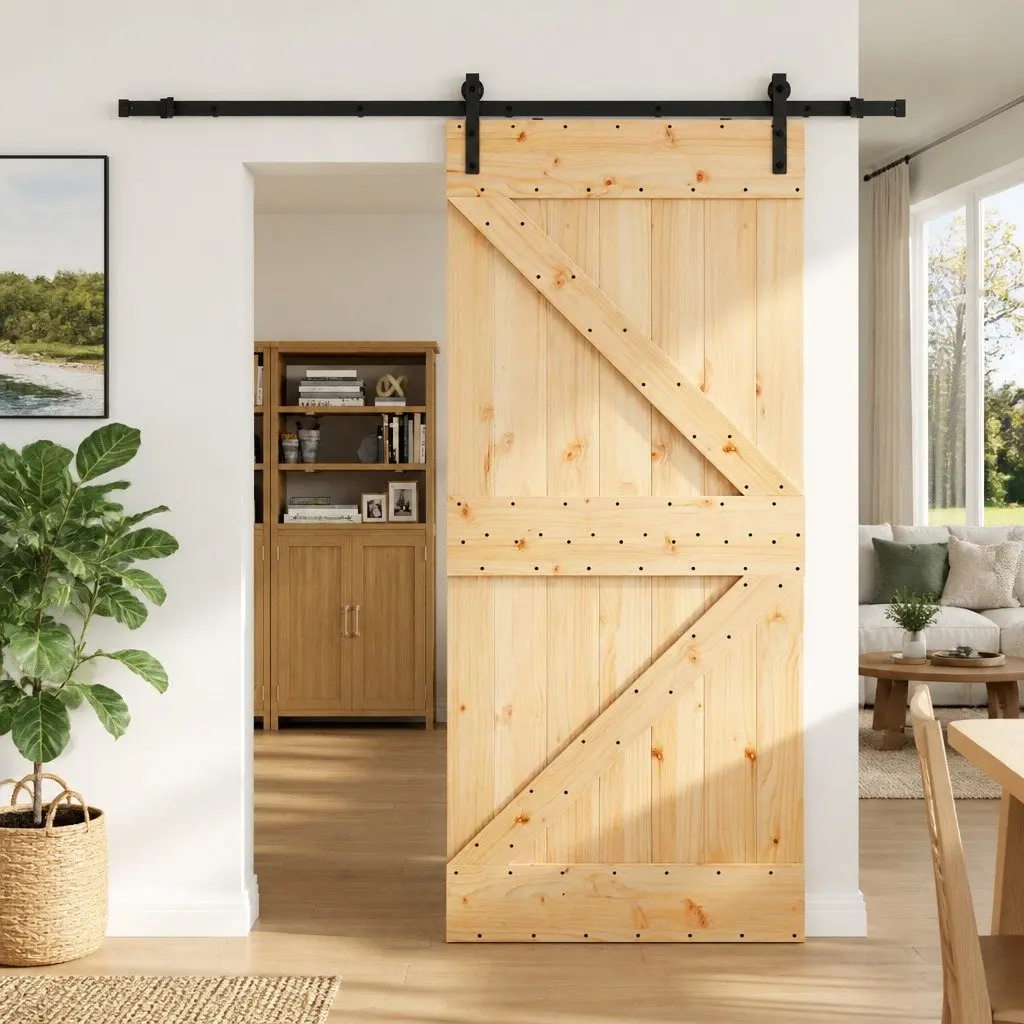 Sliding Door Black 80 x 210 cm Modern Room Divider Pine Wood Space-Saving