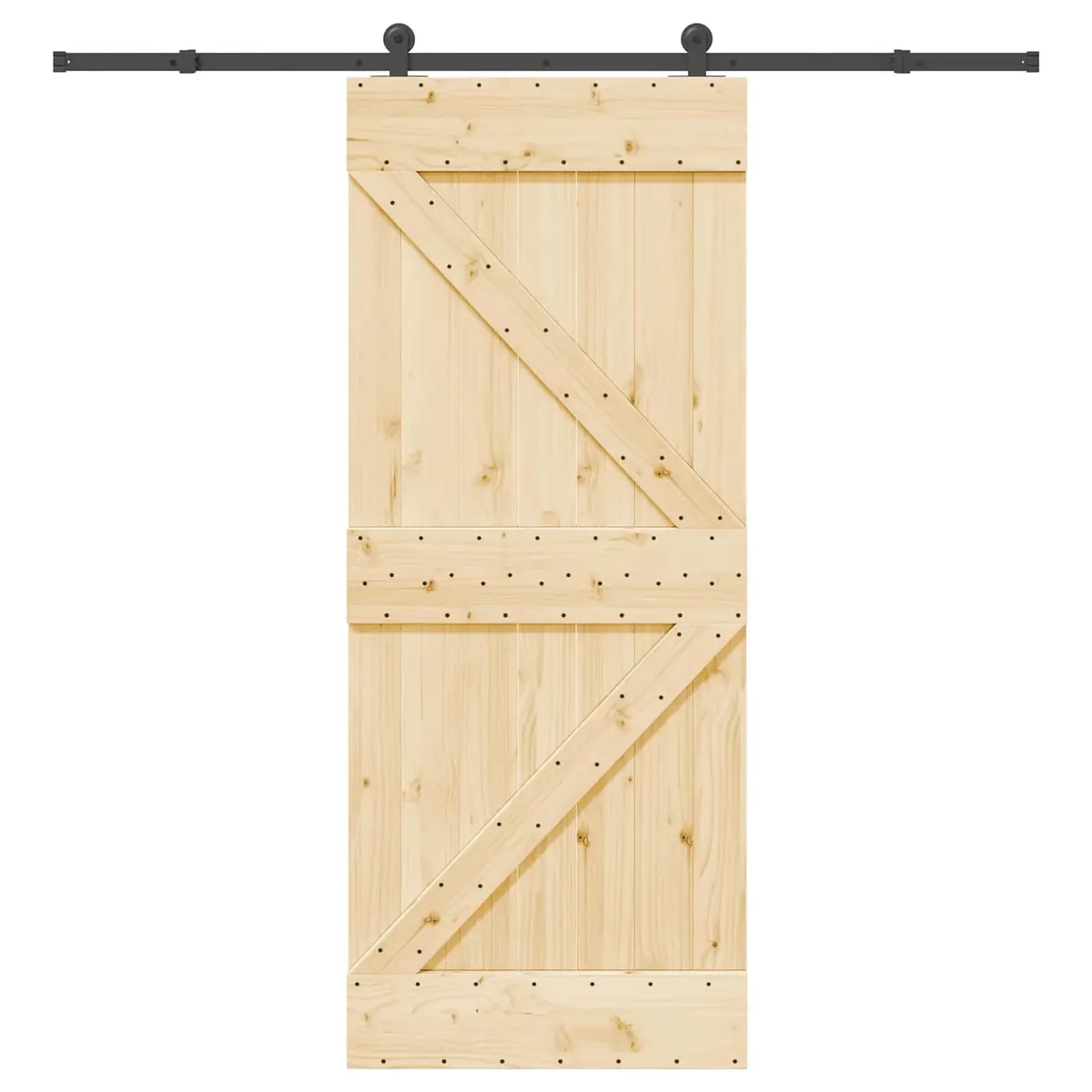 Sliding Door with Natural Wood Frame and Black Steel Track Space-Saving Modern