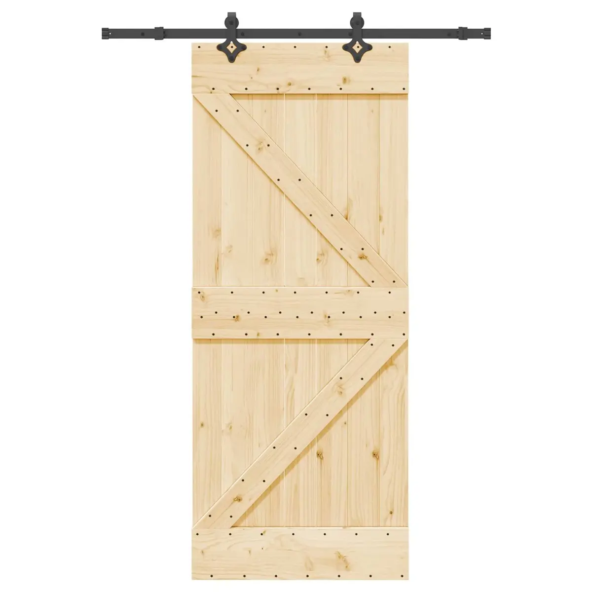 Sliding Door Natural Wood Pine Frame Black Steel Track Modern Room Divider 85x210cm