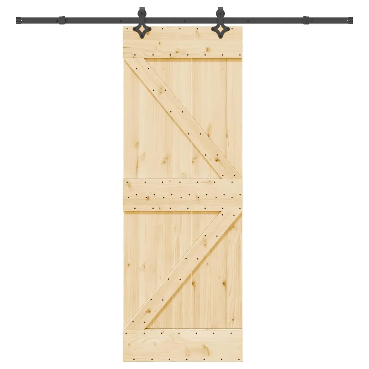 Sliding Door Natural Pine Wood 70x210cm Black Steel Track Top-Mounted Mechanism