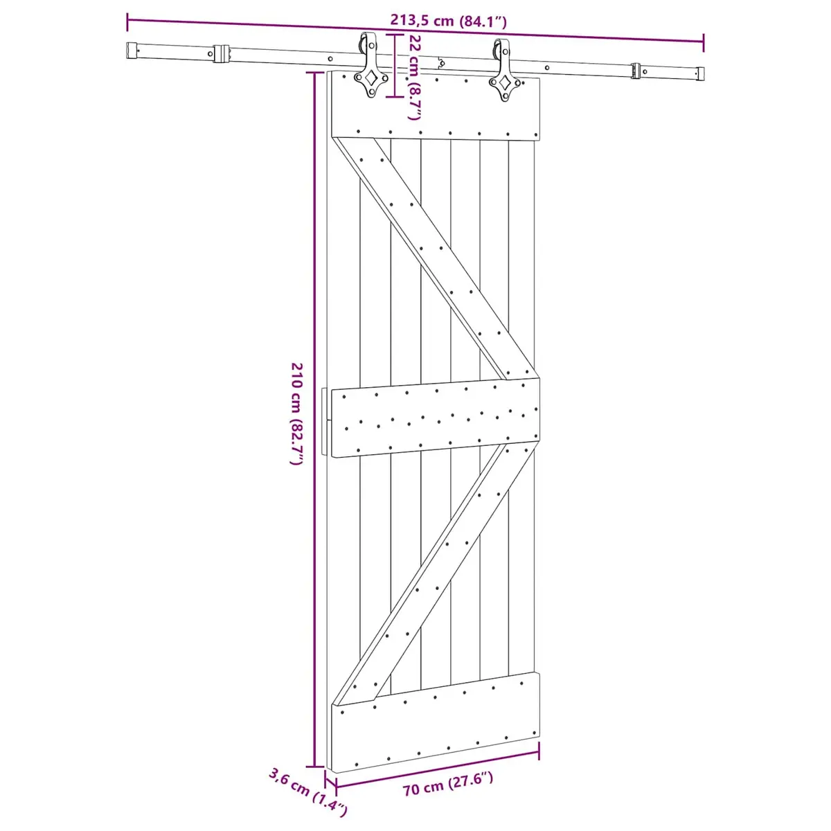 Sliding Door Natural Pine Wood 70x210cm Black Steel Track Top-Mounted Mechanism