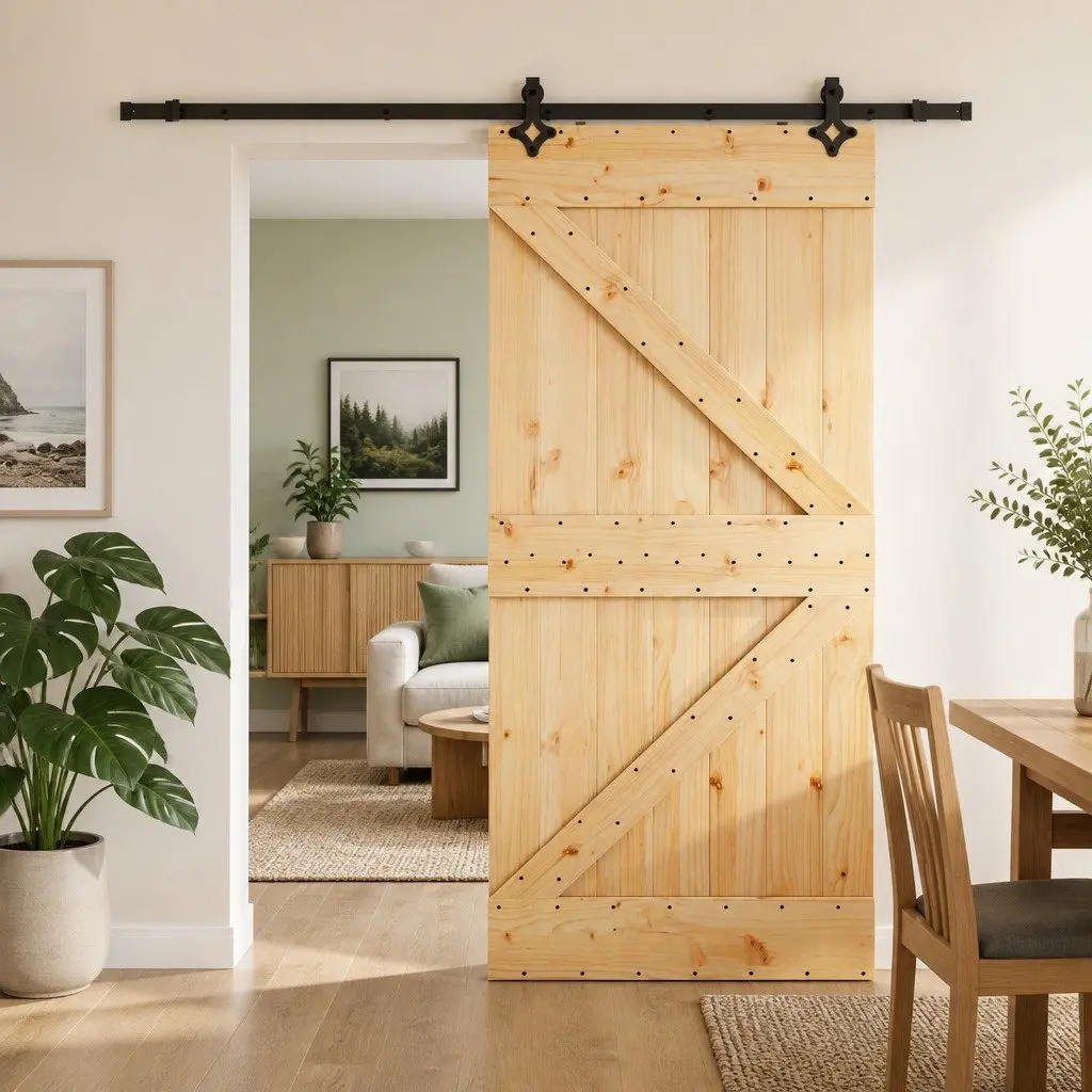 Sliding Door Black 90x210cm Modern Room Divider Solid Pine Wood
