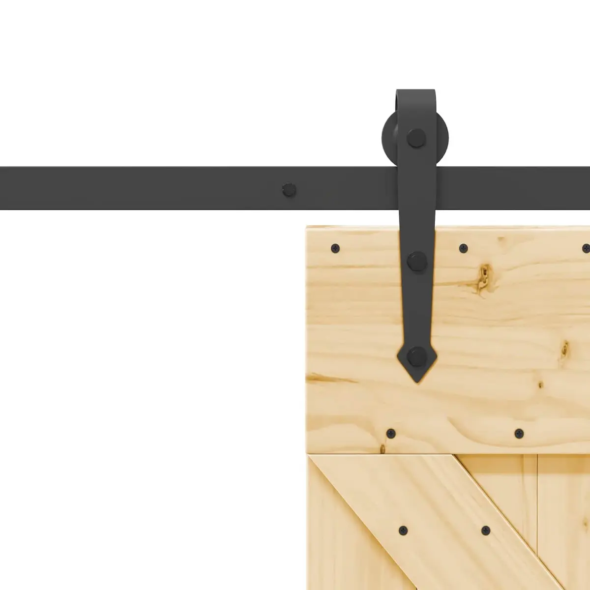 Sliding Door Natural Pine Wood Black Track 70x210cm Modern Room Divider Space