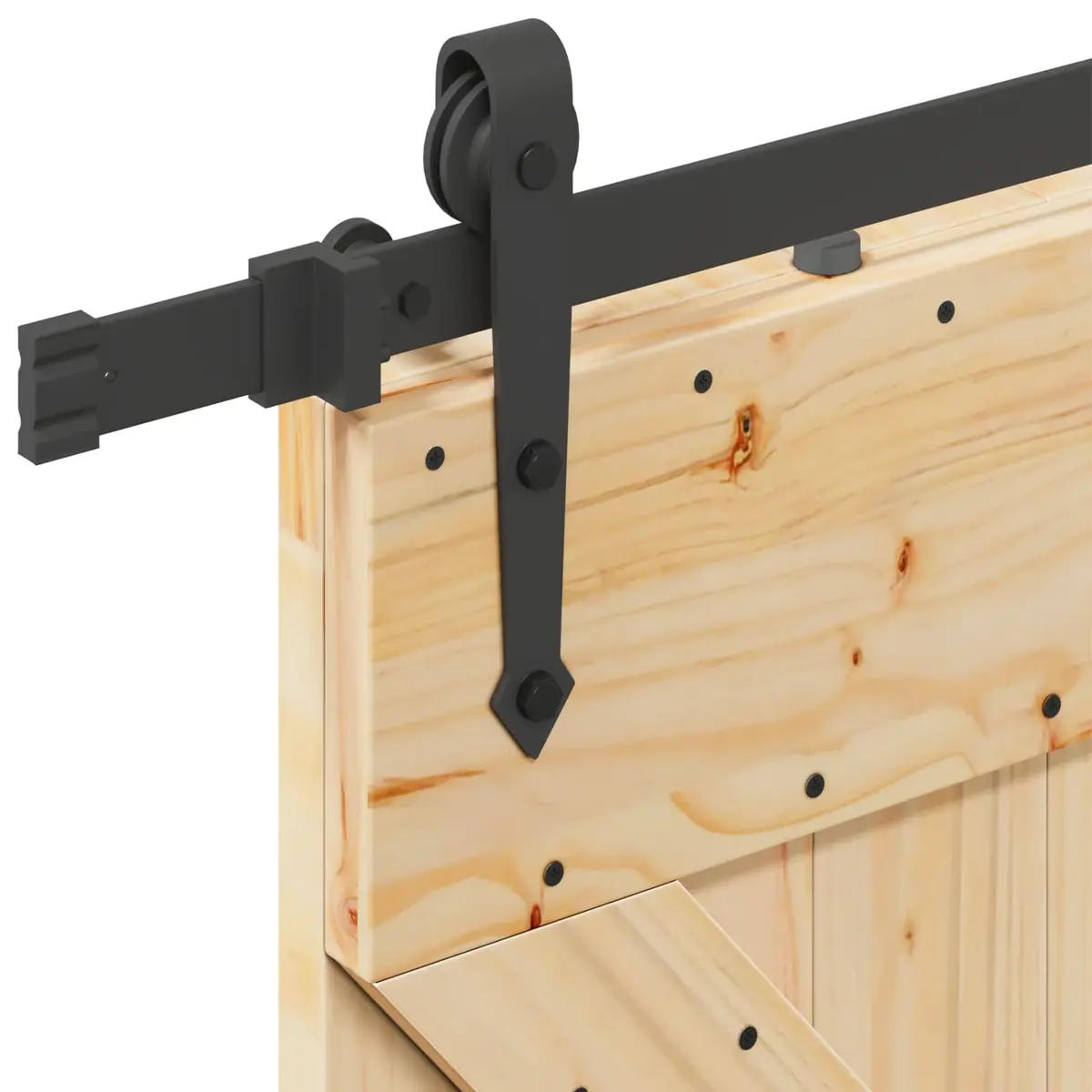 Sliding Door Modern Design Pine Wood Frame Black Track Space Saving Room Divider