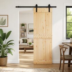 Concise Sliding Door in Natural Pine and Black Steel 70x210cm