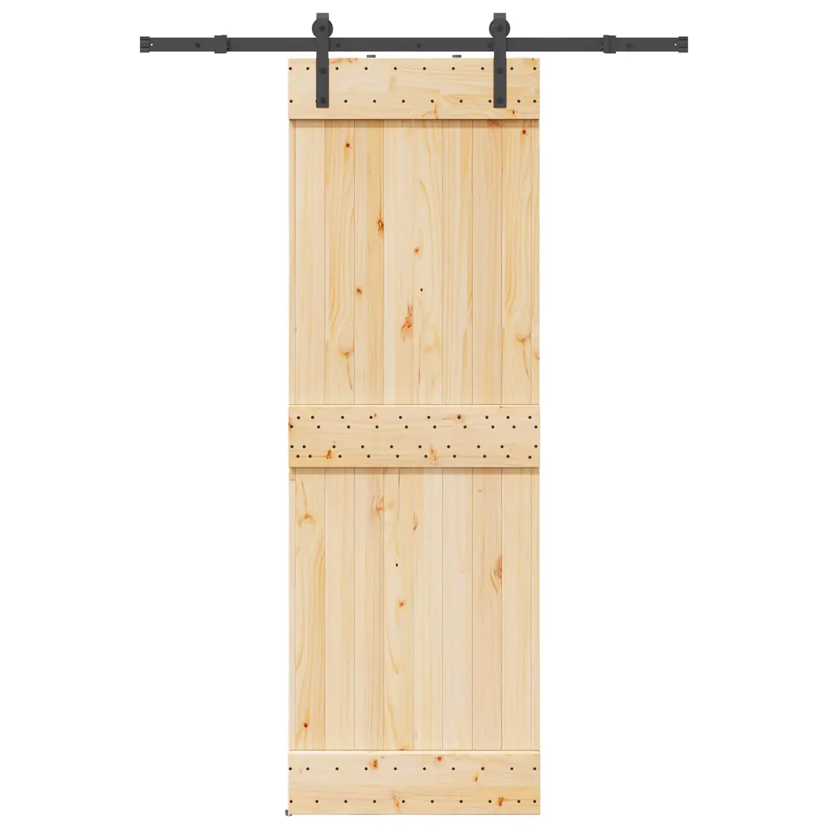 Sliding Door Natural Pine Wood Black Steel Track Modern Space-Saving 70x210cm
