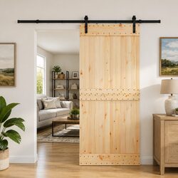 Concise Pine Wood and Steel Sliding Door, 90x210 cm