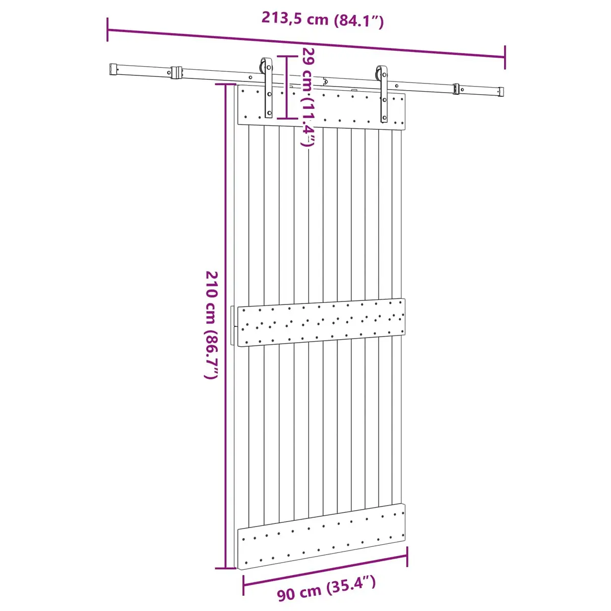 Sliding Door Natural Pine Wood Black Steel Track 90x210cm Modern Space-Saving