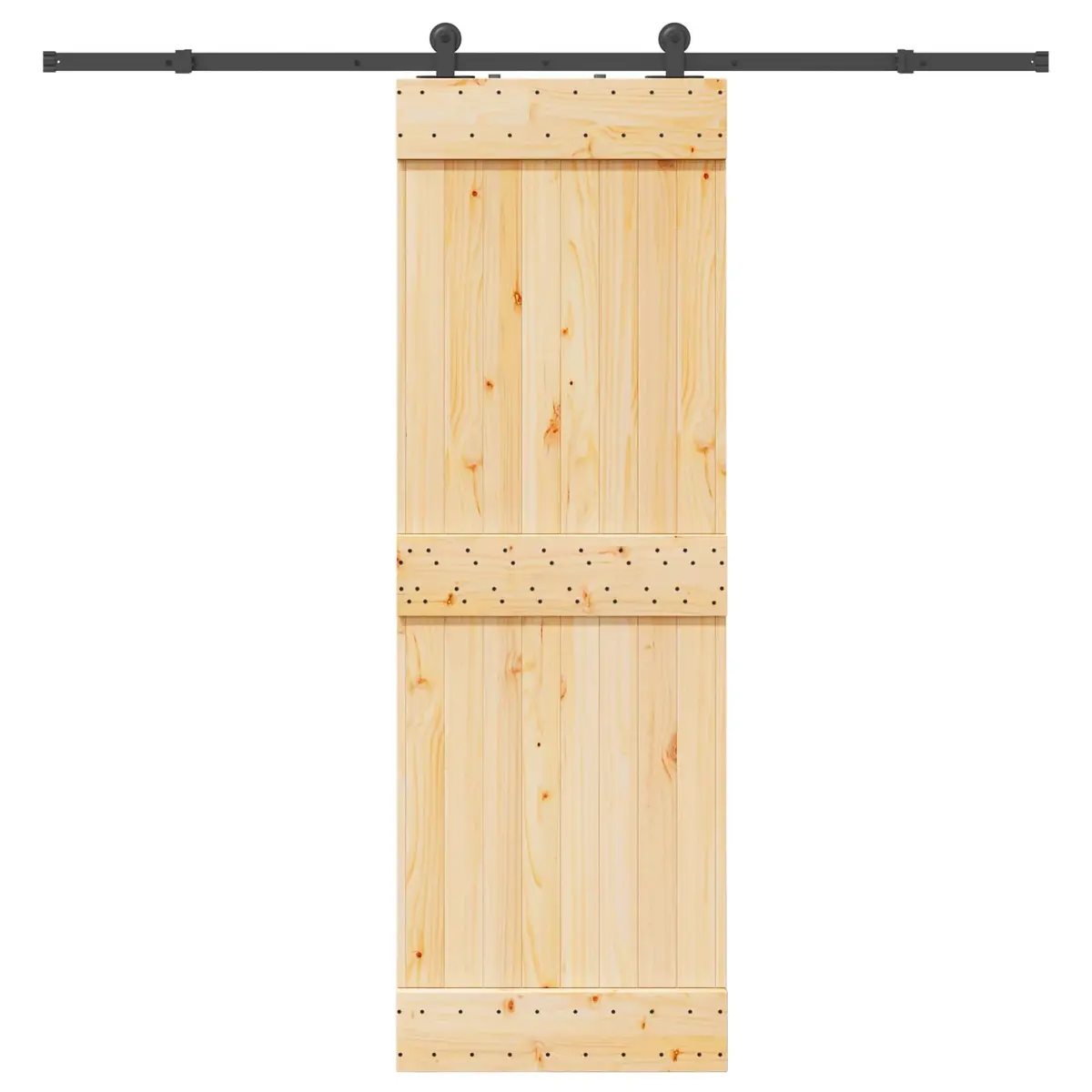 Sliding Door Brown 70x210cm Natural Pine Wood with Black Track Modern Room Divider