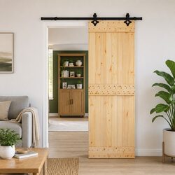 Sliding Door Modern Design Natural Pine Wood Steel Track 70x210cm Space Saving