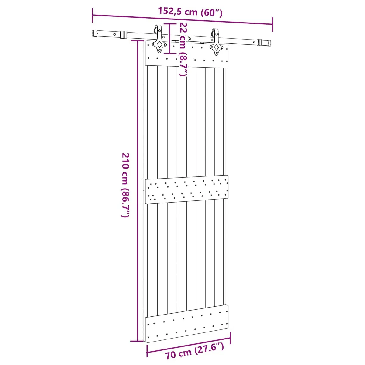 Sliding Door Modern Design Natural Pine Wood Steel Track 70x210cm Space Saving
