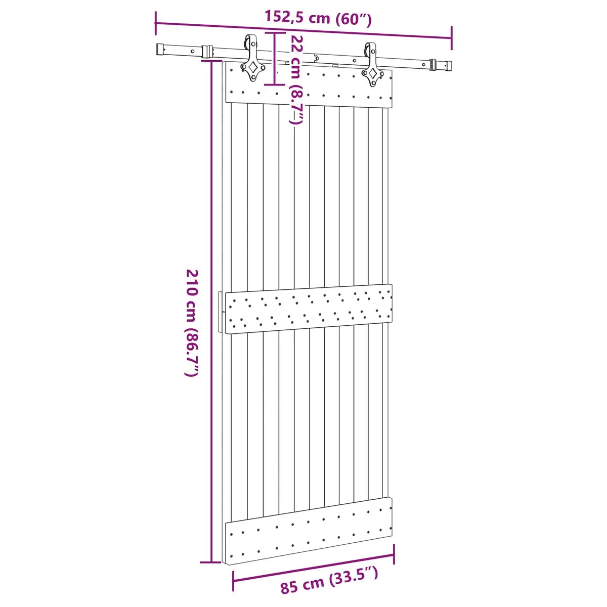 Sliding Door Natural Pine Wood Black Steel Frame 85x210cm Top Track System