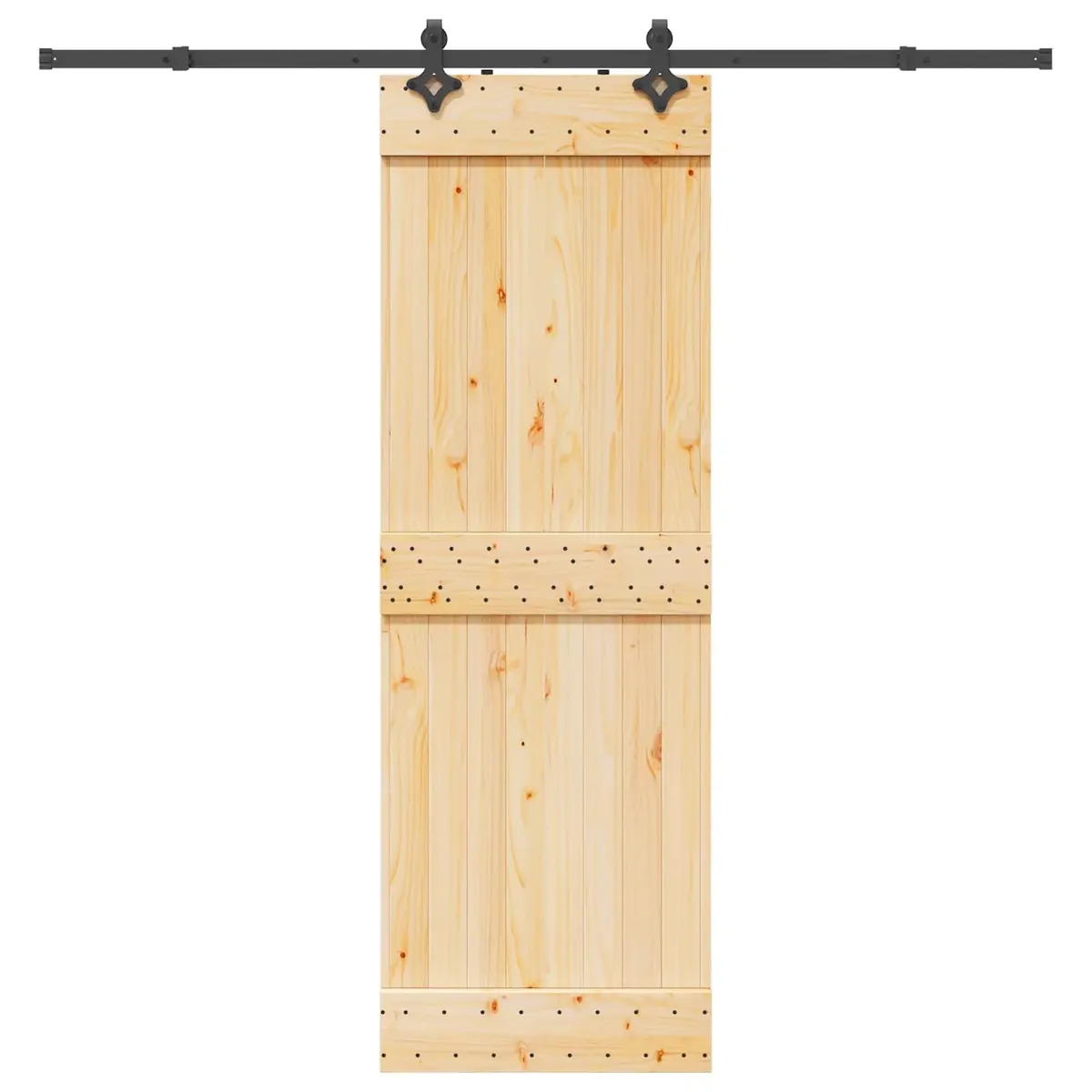 Sliding Door Natural Pine Wood 70x210cm Black Steel Track Modern Room Divider