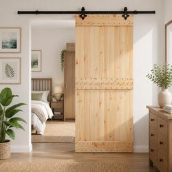 Compact Sliding Door: Pine Wood & Steel Design