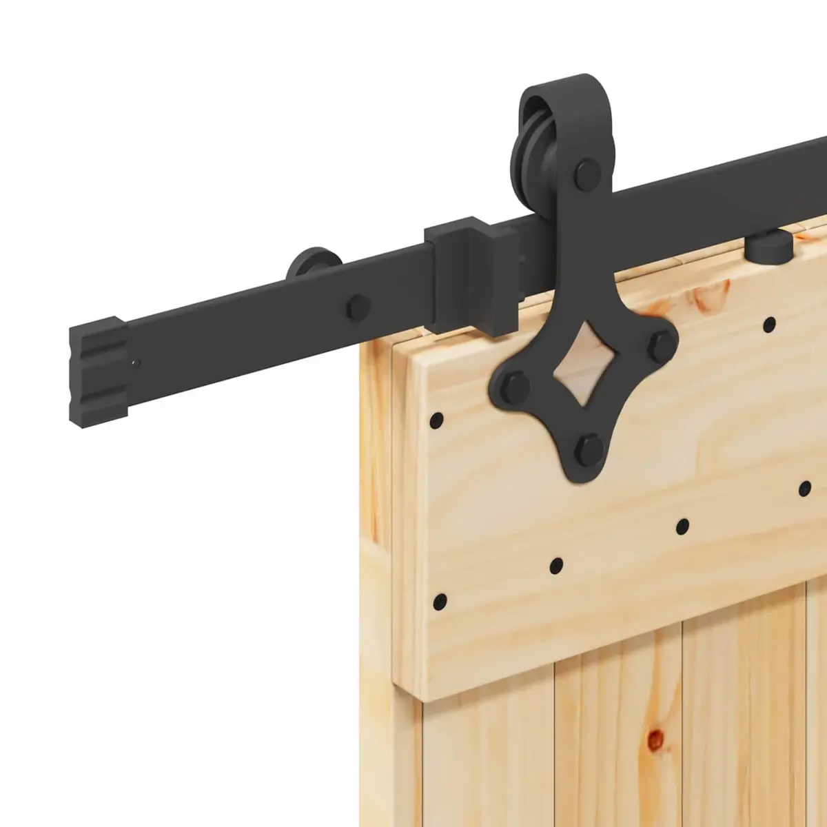 Sliding Door Modern Design Natural Pine Wood Black Track 95 x 210 cm Interior