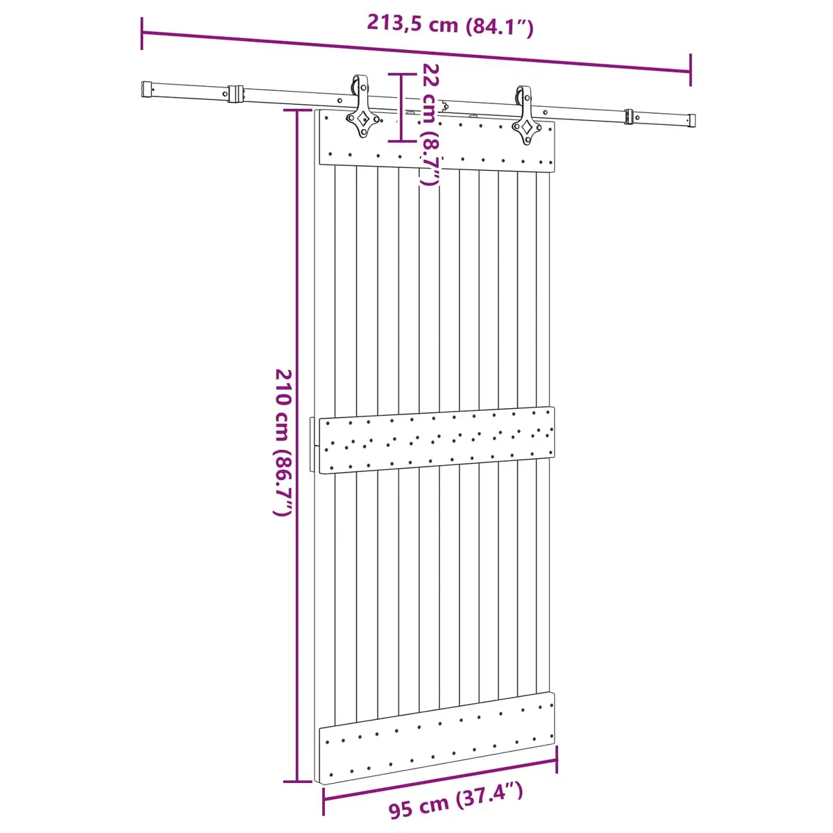 Sliding Door Modern Design Natural Pine Wood Black Track 95 x 210 cm Interior