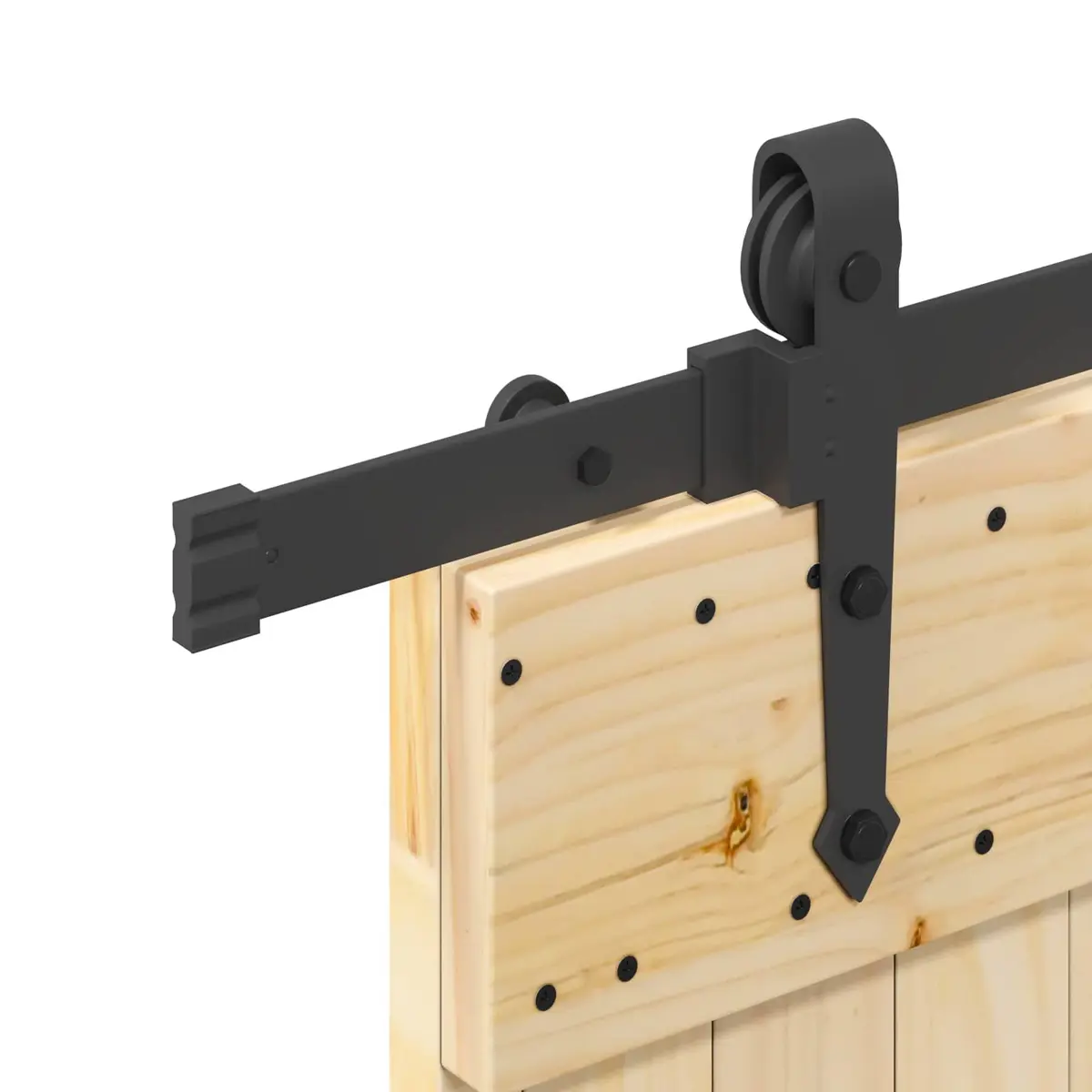 Sliding Door Natural Pine Wood Frame Black Track Modern Room Divider 95 x 210 cm