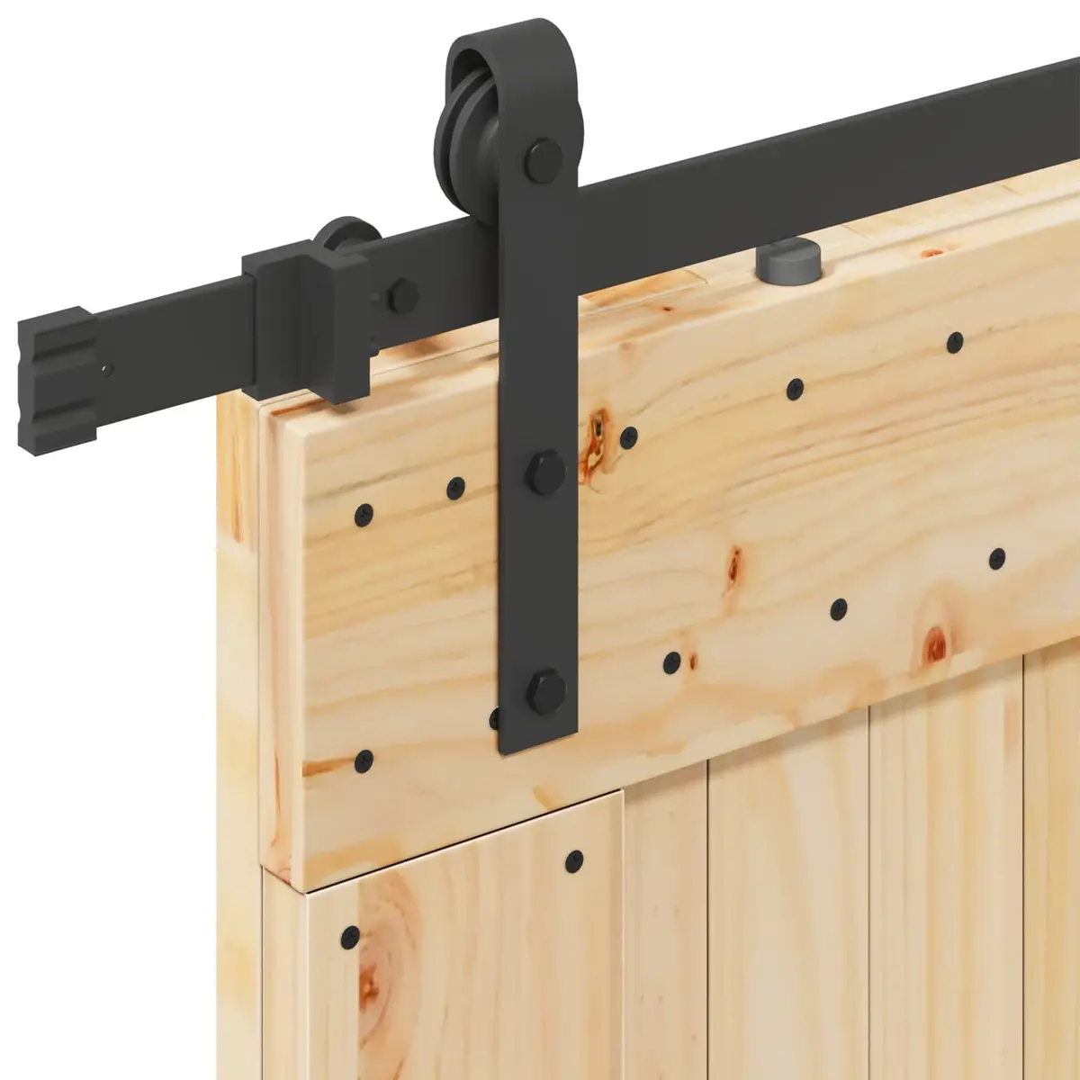 Sliding Door with Natural Pine Wood Frame and Black Steel Track 90x210cm Modern