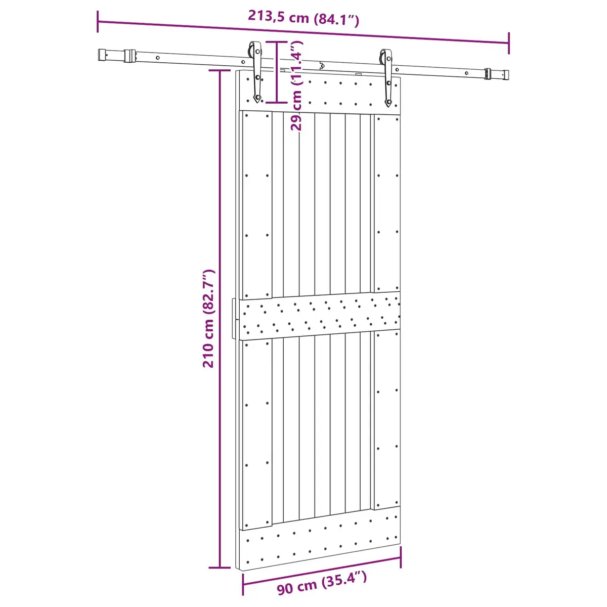 Sliding Door Natural Wood 90x210cm Modern Room Divider Space-Saving Black Track