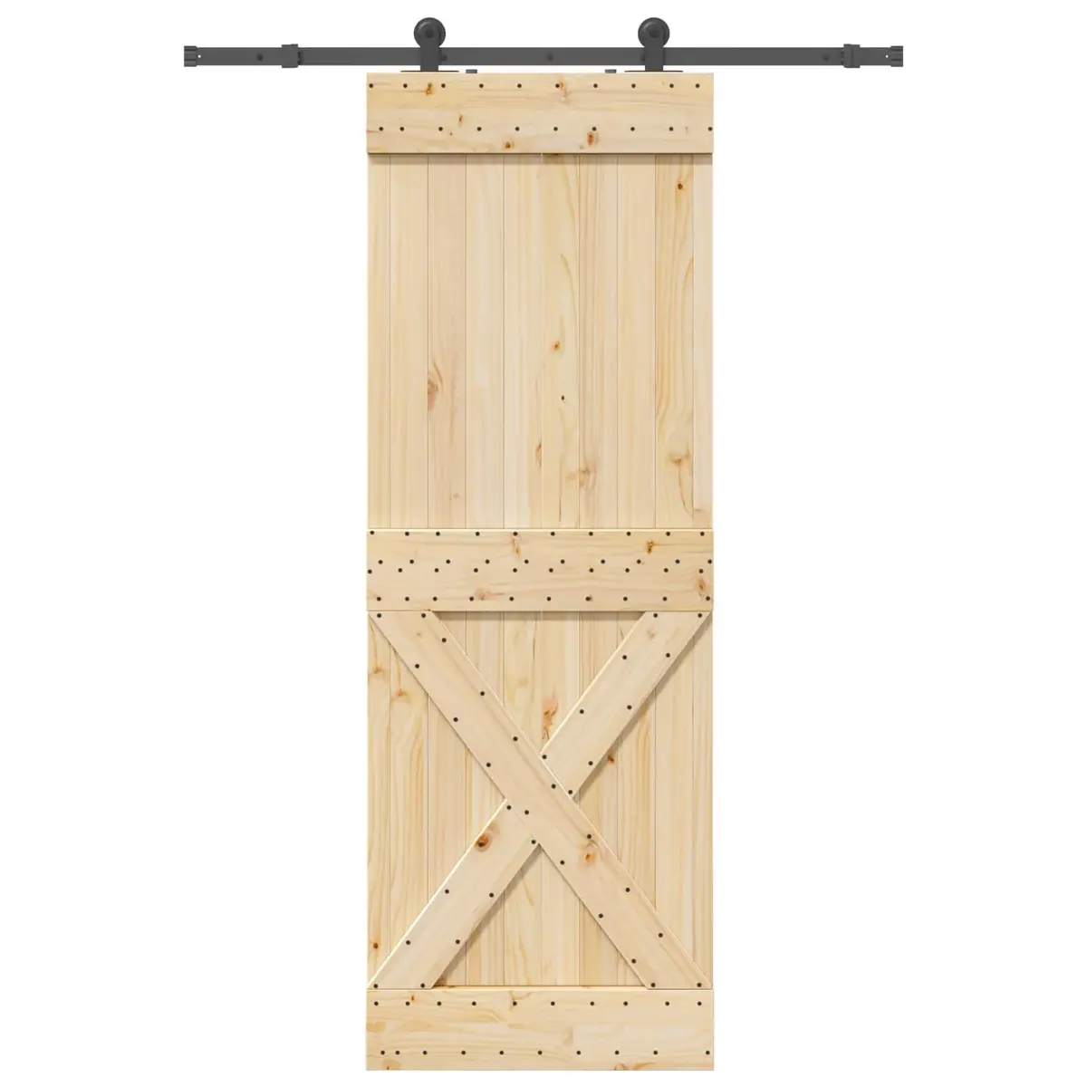Sliding Door Natural Pine Wood Black Steel Frame Space-Saving Modern Design