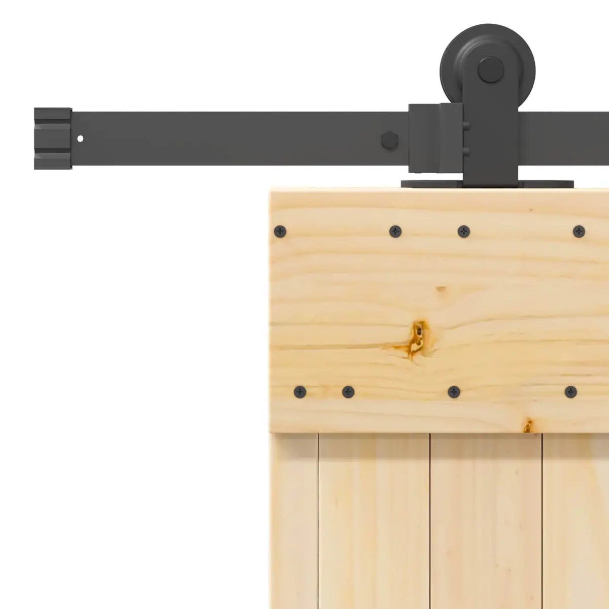 Sliding Door Natural Wood Black Track Modern Space-Saving Room Divider 80x210cm