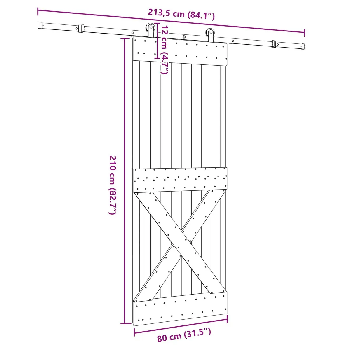 Sliding Door Natural Wood Black Track Modern Space-Saving Room Divider 80x210cm