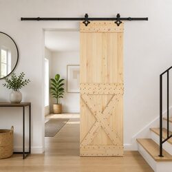 Compact Sliding Door - 70x210cm Pine Wood & Steel