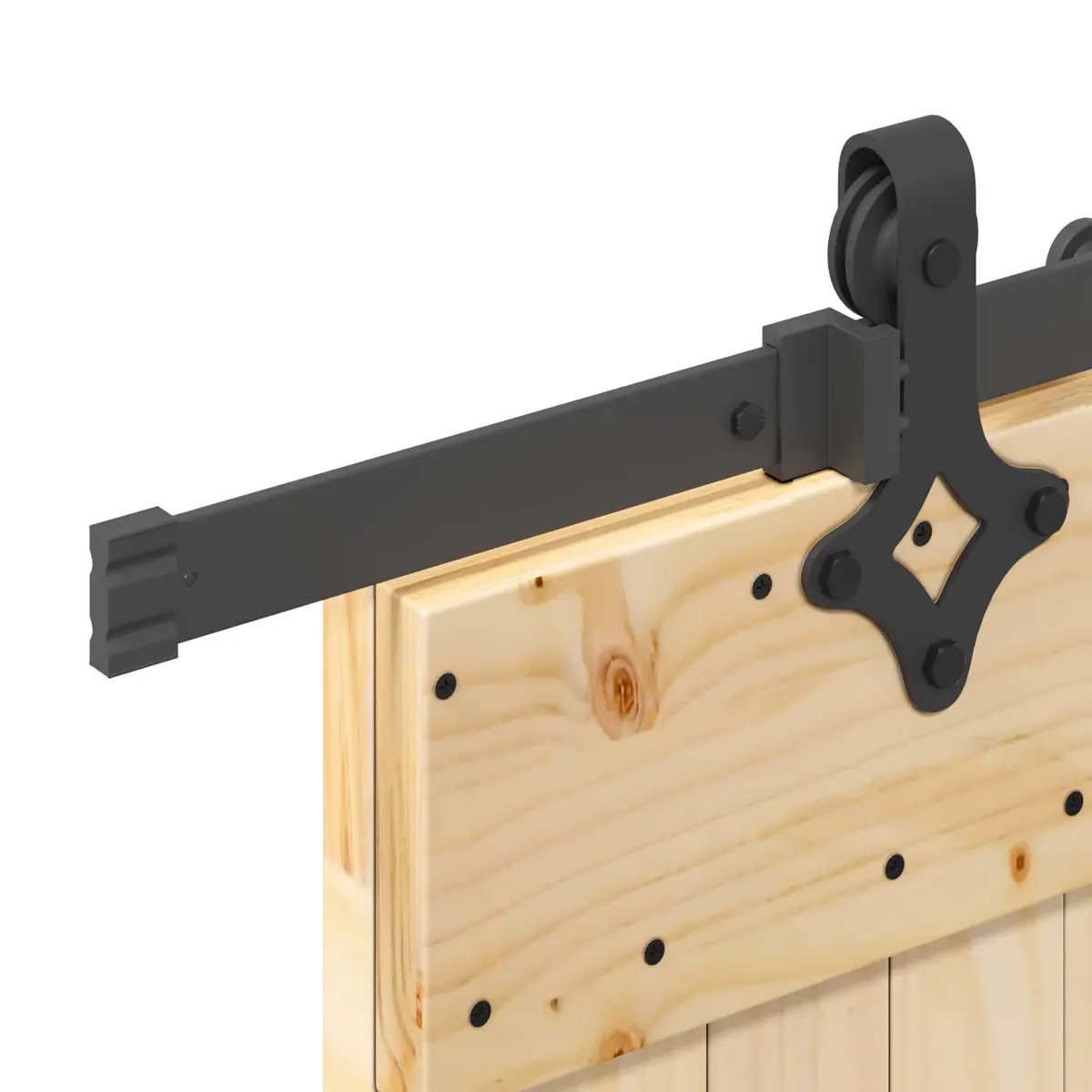 Sliding Door 70x210cm Natural Pine Wood Frame Black Steel Track Modern Interior