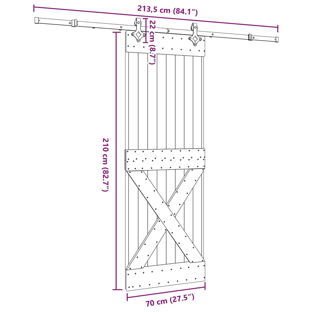 Sliding Door 70x210cm Natural Pine Wood Frame Black Steel Track Modern Interior