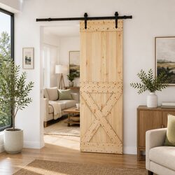 Sliding Door Modern Design Natural Pine Wood Black Track 70x210cm Space-Saving