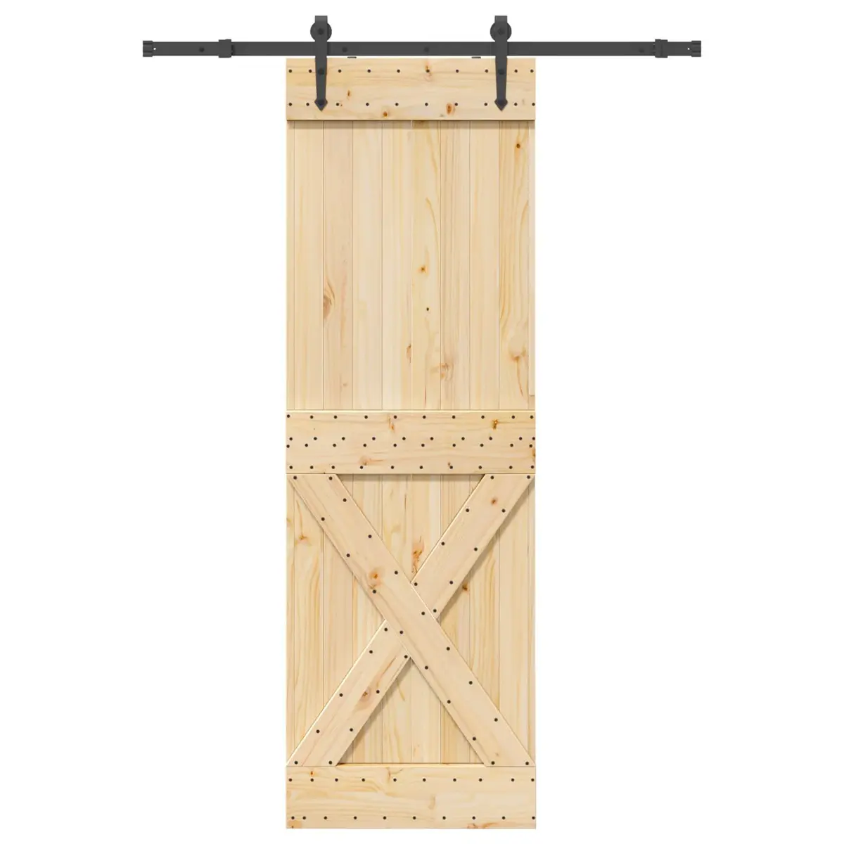 Sliding Door Modern Design Natural Pine Wood Black Track 70x210cm Space-Saving