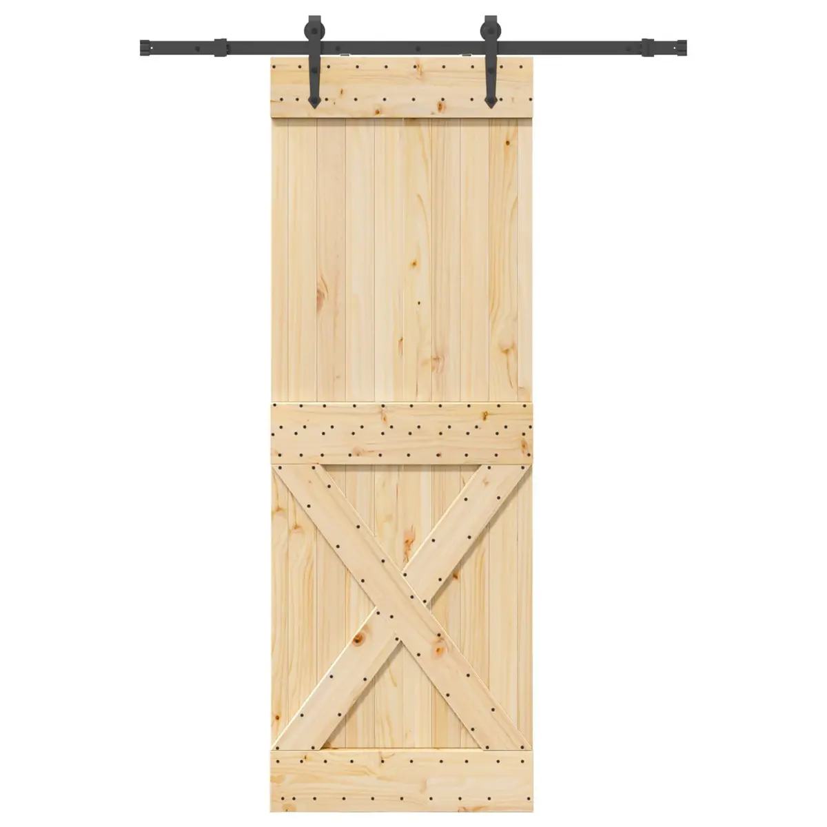 Sliding Door Brown 80 cm x 210 cm Natural Pine Wood Black Track Modern Room Divider Space-Saving