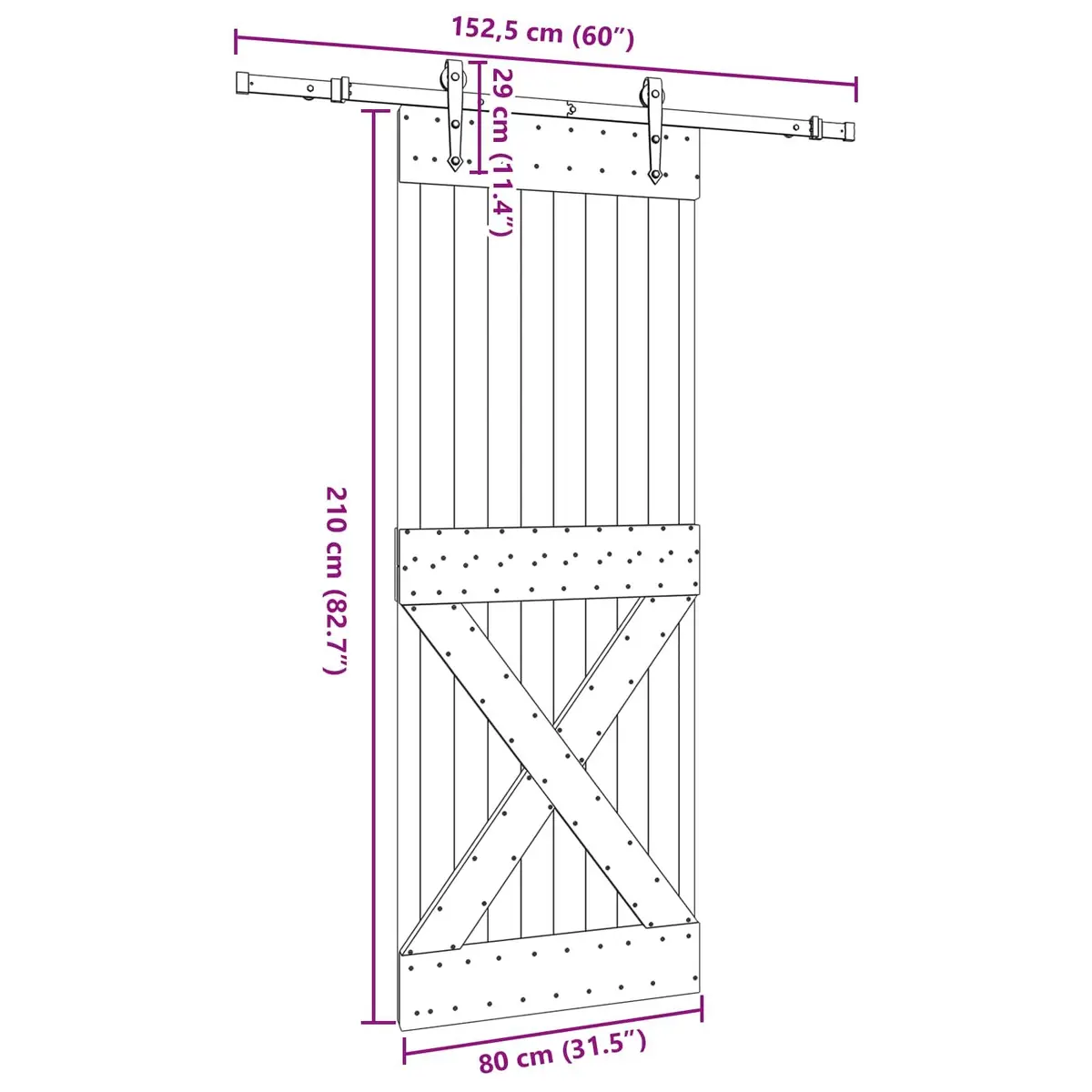 Sliding Door Brown 80 cm x 210 cm Natural Pine Wood Black Track Modern Room Divider Space-Saving