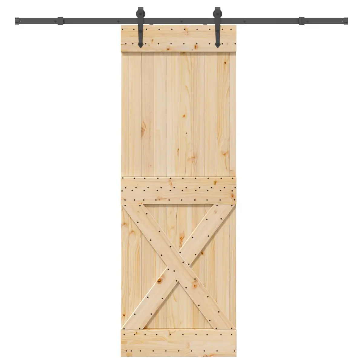 Sliding Door Modern Design Natural Pine Wood Black Track 80x210cm Space-Saving