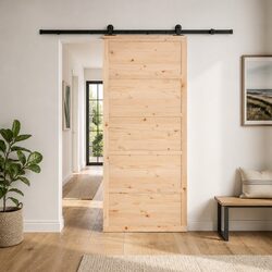 Sliding Door 90 x 208 cm Solid Pine Wood Top Track Mechanism Space-Saving Room