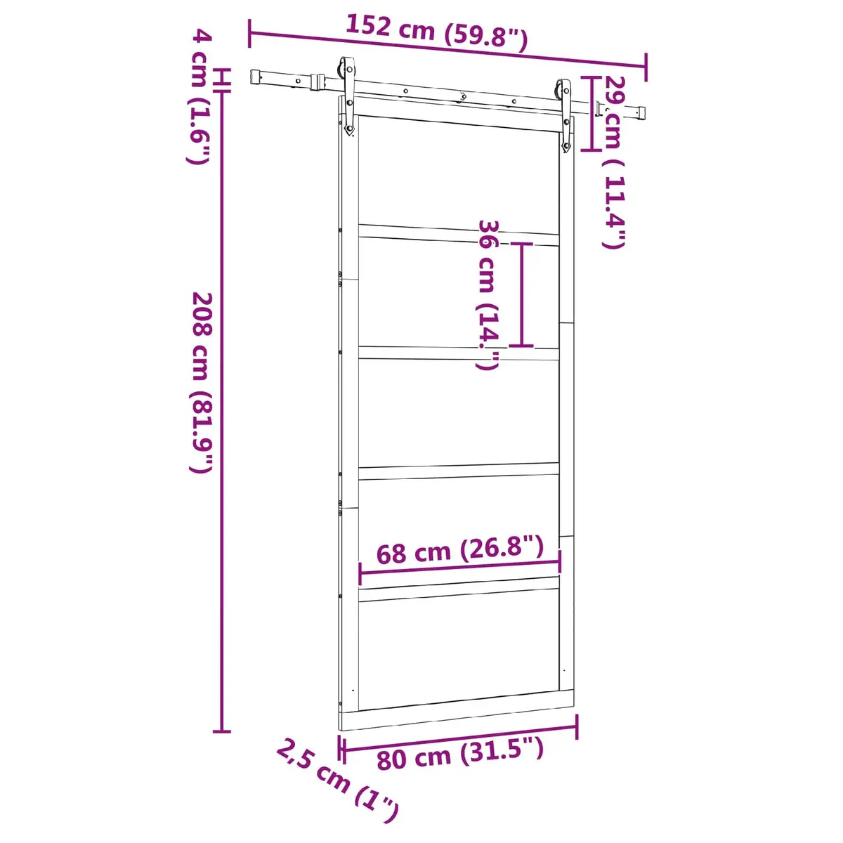 Sliding Door Brown 80 x 208 cm Solid Pine Wood Top Track Mechanism