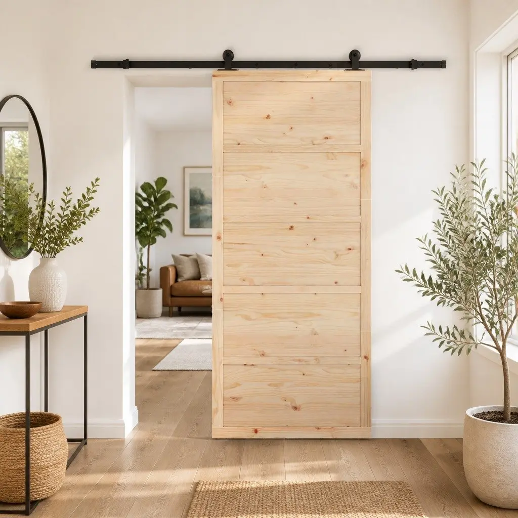 Sliding Door Brown 90 x 208 cm Solid Pine Wood Modern Interior Room Divider